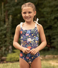 The Girls' Tie Oasis One-Piece - Strawberry Fields in Deep Sea