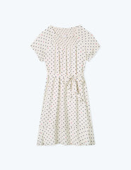 The Silky Flutter Sleeve Dress - White Sand Dot