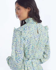 The All Dressed Up Mock Neck Dress - Painted Floral in Slate & Powder Blue
