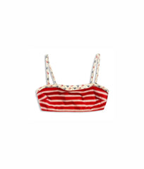 The Contrast Trim Oasis Bikini Top - Petal Stripe in Lobster & Mini Floral in Lobster & Atlantic