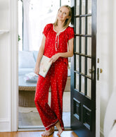 The Silky Luxe Puff Sleeve Button-Front Pajama Set - Love Dots