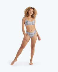 The Wanderlust Bikini Top - Modern Plaid in White Sand