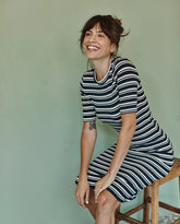 The Softest Ribbed Crew Neck Dress - Deep Sea & White Sand Stripe