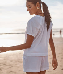 The Seersucker Puff Sleeve Top - White Sand