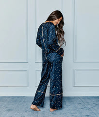 The Cloud 9 Silky Pajama Set - Celestial Dot in Deep Sea & Gold
