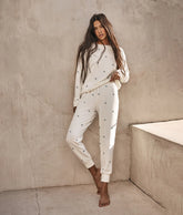 The Softest French Terry Jogger - White Sand Floral Stitch