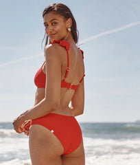 The RippleRib Mid Rise Bikini Bottom - Lava