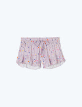 The Silky Ruffle Shorts - Paint Splatter in Lilac