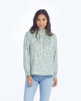 The All Dressed Up Button Up Blouse - Painted Floral in Slate & Powder Blue