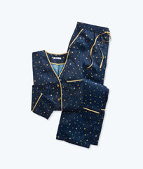 The Cloud 9 Silky Pajama Set - Celestial Dot in Deep Sea & Gold
