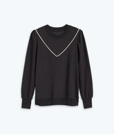 The Softest French Terry Contrast Puff-Sleeve Pullover - Sea Urchin & White Sand