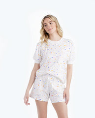 The Softest French Terry Lounge Shorts - Paint Splatter in White Sand