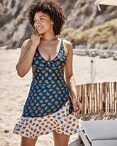 The Short Beach to Brunch Wrap Skirt - Poppies in Deep Sea