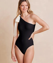 The Bow-Shoulder Ruched Sidestroke - Sea Urchin & White Sand
