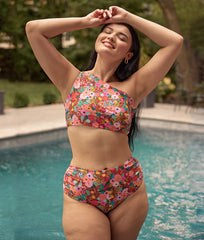 The Ruched High Leg High Rise Bottom - Garden Party in Rust