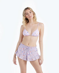 The Silky Ruffle Shorts - Paint Splatter in Lilac