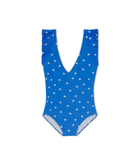 The Long Torso Ruffle Backflip - Microfloral in Azure & White Sand