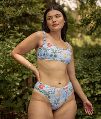 The High Leg Mid Rise Bikini Bottom - Strawberry Fields in Mist