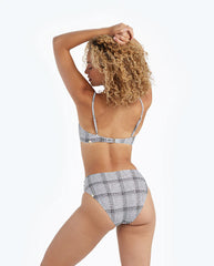 The Wanderlust Bikini Top - Modern Plaid in White Sand