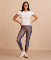 The Colorblocked High Rise 7/8 Legging - Gingham in Blue Mountain & Toffee