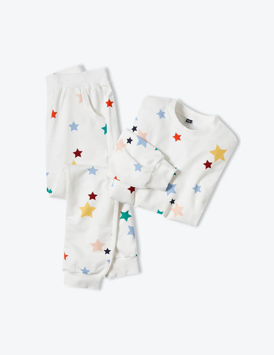 The Toddlers' Softest French Terry Set - Scatter Stars in White Sand