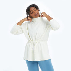 The Softest French Terry Cinched Waist Pullover - White Sand