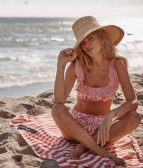 The Ruffle Seaway Square Neck Bikini Top - Sunflower and Yew & Aril in Watermelon