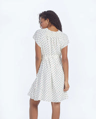The Silky Flutter Sleeve Dress - White Sand Dot