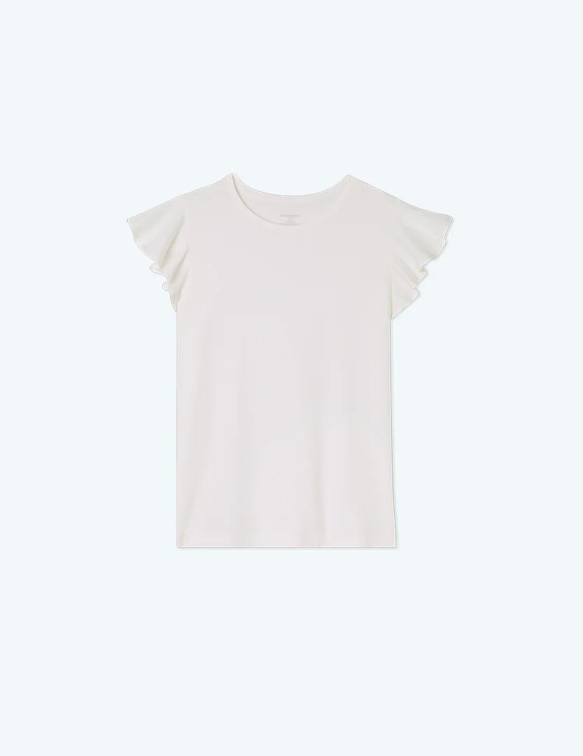 The Luxe Pima Flutter-Sleeve Tee - White Sand