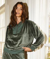 The Plush Velour Half-Zip Pullover - Olive