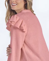 The Flirty Ruffle Sleeve Sweater - Desert Rose