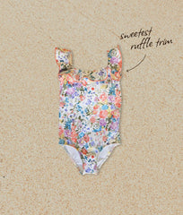 The Girls' Ruffle Square-Neck One Piece - Bouquet Parade