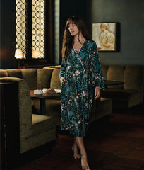 The Cloud 9 Silky Midi Robe - Emerald Peacock