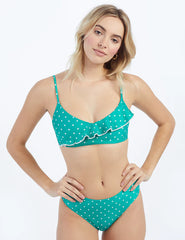 The Ruffle Marina Bikini Top - Seaglass Dot