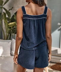 The Towel Terry Button-Front Tank - Midnight