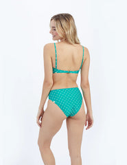 The Limited-Edition High Leg Mid Rise Bikini Bottom - Seaglass Dot
