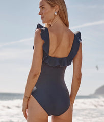 The Ruffle Seaway Square Neck One-Piece - Deep Sea