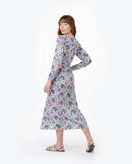 The Cinched Waist Caftan Dress - Scroll Block Print in Violet & Lava