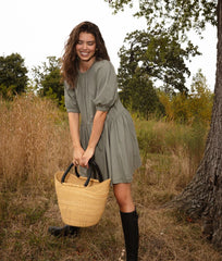The Luxe Pima Puff-Sleeve Mini Dress - Agave