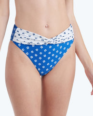 The Twist High Leg Mid Rise Bottom - Block Print in Indigo & White Sand