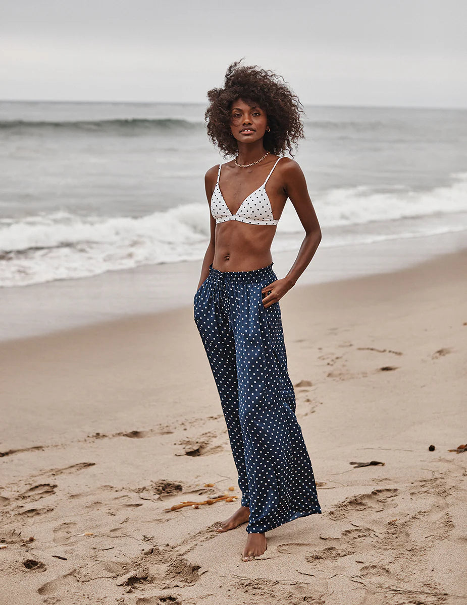 The Palazzo Pant With Ties - Square Dot in Deep Sea & White Sand